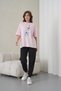 Women's Blue Floral Printed Pink Round Crew Neck T-Shirt Black Jogger Sweatpants Set - 2