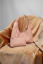 Powder Pink Faux-Chic Leather, Snap Fasteners, Single Compartment, Zippered Makeup Bag, Hand, Arm and Shoulder Bag - 2