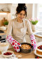 B&S Extra Long Professional Silicone Oven Mitts with Floral Design - Heat Resistant (2, Red, 50x18.5cm) - 2