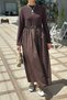 Kadriye Baştürk Top Part Combed Cotton Slim Fit Belted Dress 912 Brown - 5