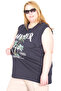 Large Size Women's 100% Cotton Zero Sleeve T-Shirt Printed Summer U26010 Navy Blue - 4