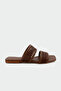 Page Knitted Detailed Double Strap Flat Women's Bitter Brown Slippers
