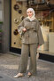 Women's Striped Zipper Suit Khaki Green - 3