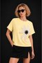 Yellow Cotton Crew Neck Comfortable Fit Daisy Embroidered T-Shirt - 2