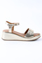 Genuine Leather Gold Wedge Heel Women's Sandals - Z262292