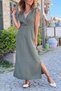 Khaki Double-Breasted Collar, Slit, Shoulder-Tied, Elastic Waist, Muslin Woven Dress 125 35 - 2