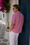 Men's Short Sleeve Muslin Shirt with Apaş Collar, Comfortable Fit, Summer Style, Dusty Rose Ls-18015 - 3