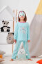 Mermaid Patterned Bag and Masked 100% Cotton Girl's Pajama Set - 2