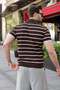Bitter Brown Striped Polo Collar Knitwear Men's T-Shirt E7405 - 3