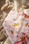 Pink Plaid Rabbit Figured Long Sleeve Baby Food Bib - Waterproof Liquid-Repellent Bib with Pocket - 4