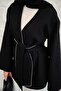 Women's Beaded Stripe Detail Waist Tie Kimono Black - 4