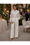 Stone Collar Bead Embroidered Special Design Laced Imported Shirt Long Sleeve White Standard Size
