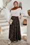 Striped Floral Pattern Skirt Bitter Brown