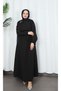 Buckle Detailed Belted Terry Cotton Dress Black Hnt0332 - 3
