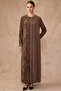 Pattern and Stone Detailed Cupra Silk Plus Size Ferace Brown 6857
