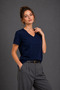 Women's Navy Blue Interlock V-Neck Short Sleeve Basic Cotton T-Shirt - 5