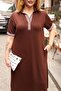 Plus Size Polo Collar Dress with Piping Detail - 7