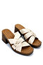 Women's Genuine Leather Beige Heeled Slippers - 2