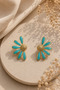 Steel Turquoise Enamel Daisy Earrings - Yellow Color Women's Stud Earrings