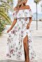 Women's Madonna Collar Elastic Waist Slit Long Patterned Single Jersey Dress - 3