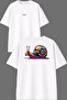 Modified Insect Design Front and Back Printed White Oversize T-Shirt