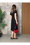 Women's Short Sleeve Collared Double Slit Midi Viscose Two-Thread Dress - 4