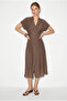 Women's Mink V-Neck Lined Midi Dress with Elastic Back and Pocket Detail 5208 60286307 - 3