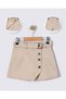 Girl's Gabardine Short Skirt with Belt Detail and Buttons, Beige Short Skirt - 2