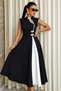 New Season Women's Sleeveless High Neckline Drop Detail Cinched Buttoned Long Janjan Crepe Graduation Dress - 3