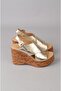 Seç 4023 Genuine Leather Padded Heel Sandals (Heel Height: 10 Cm, Platform: 3.5 cm) Gold - 4