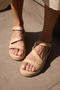 Misyu Women's Beige Nude Genuine Leather Strap Sandals - 7