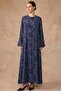 Zipper Closure Leopard Patterned Silk Cupra Robe Dark Blue 6867