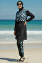 2-Piece Set (with Bonnet Gift) Parachute Fabric Hijab Swimsuit with High Collar, Front Zipper, and Elastic Waist D3 - 2