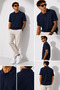 Men's Short Sleeve Ribbed Half Button Closure Polo Collar T-Shirt 26001 - 4