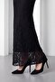 Women's Black Strapless Collar Lace Detail Maxi Dress - 4