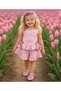 Girl's Muslin Ruffled Tulip Pink Shorts Set - 3