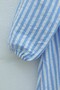 Striped Linen Dress with Shirt Collar, Half Buttons, Buckle Side Tie - Blue - 4
