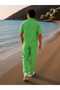 Comfortable Fit, Cotton Linen, Breathable, Non-Sticking, Stuffed Collar Shirt, Tie-Up Pants Set - 2