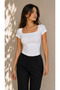 Ultra Soft Women's Square Neck Short Sleeve Basic T-Shirt – Fit Premium Blouse - Lined