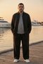 100% Linen Long-Leg Striped Oversize Black Men's Trousers 2Xs-10Xl - 2