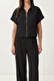 Polo Collar Zippered Top and Bottom Woven Set Laz0005 Black - 6
