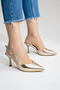 Siena Women's Stiletto Pointed Toe Open Back Strap Heeled Shoes Gold - 2