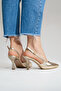 Siena Women's Stiletto Pointed Toe Open Back Strap Heeled Shoes Gold - 5