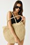 Wicker Weave Handle Shoulder Bag Y9225 Beige