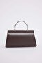 Women's brown envelope clutch with metal handle and chain strap - evening bag/shoulder bag - 3