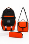Orange Black 3-Piece School Bag Set |   Waterproof Backpack + Lunch Box + Pen Holder |   Primary School Middle School