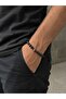 Natural Black Obsidian Stone Beads and Metal Apparatus Elastic Men's Bracelet