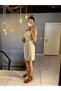 Women's Natural Cream 100% Cotton Elastic Waist Loose Leg Shorts in City Length Linen Shorts - 5