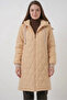 Women's Hooded Quilted Beige Coat - 6