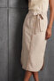 Women's Beige High Waist Belted and Button Detailed Summer Sofia Linen Skirt - 3